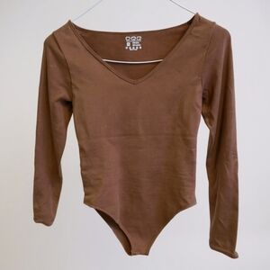 OQQ Brown Long Sleeve Bodysuit M